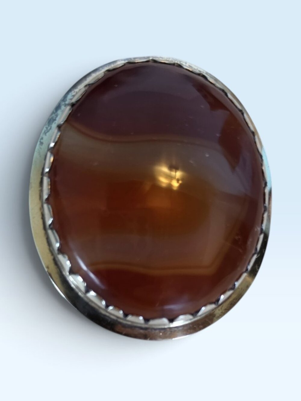 Vintage Victorian-Style Natural Banded Agate Silver Statement Brooch